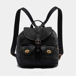 Coach Black Nylon and Leather Cargo Vintage Rose Print Interior Backpack